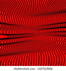 Background from curved black lines on a red background. Waves from the lines.