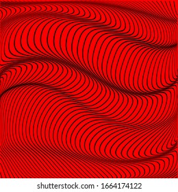 Background from curved black lines on a red background. Waves from the lines.