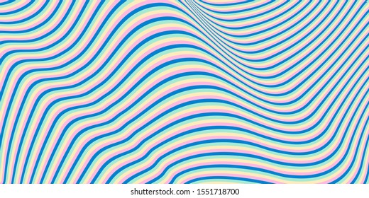 Background of curved colored lines in the form of waves. Four colors of cold shades.