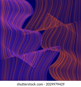 Background of curved colored lines on a black background. Waves from lines.