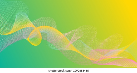 Background curved lines intersection shapes. Colorful fashionable poster smoky vector pattern. Fluid curl lines ripple texture design. Scientific researches dynamic curves web trendy background.