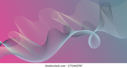 Background curved lines intersection shapes. Scientific researches dynamic curves web trendy background. Fluid bent lines ripple effect graphics. Colorful fashionable poster smoky vector pattern.