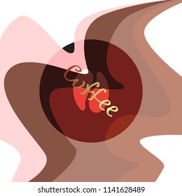 Background with curved lines. Lettering coffee. Geometric abstraction. Vector illustration