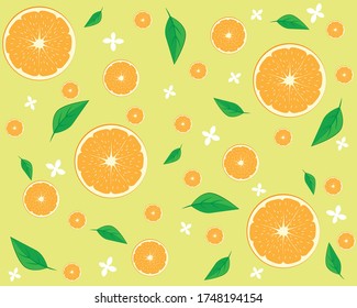 background with cut oranges and flowers