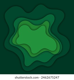 The background is cut out of paper. Modern origami design template. cool illustration. 3d green paper layers, sea waves.