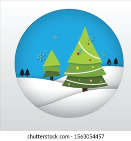 Background of cut paper with tree, snowflake for card design Christmas and New Year.