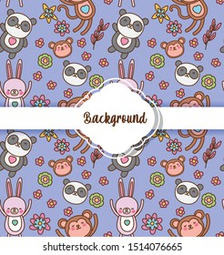 background cute animals decoration flat layout