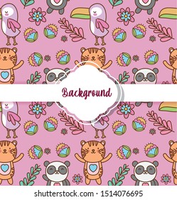 background cute animals decoration flat layout