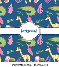 background cute animals decoration flat layout