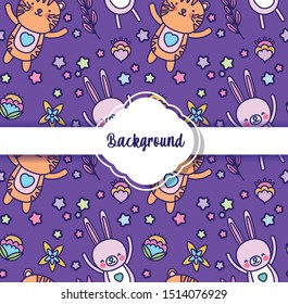 background cute animals decoration flat layout