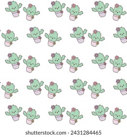 background with cute cacti, vector, pattern
