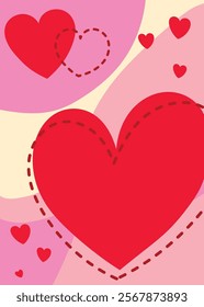 Background with cute cartoon style heart. Abstract card design for Valentine’s Day, Mother’s Day and Women’s Day. Vector illustration