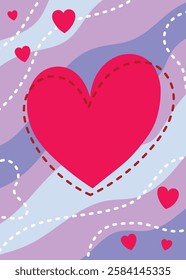 Background with cute cartoon style heart. Abstract card design for Valentine’s Day, Mother’s Day and Women’s Day. .Vector illustration