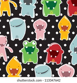 Background with cute colorful monsters, vector