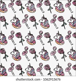 background cute flowers unicorn flamingo decoration