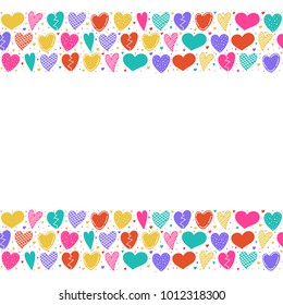 Background with cute hand drawn hearts and copyspace. Valentine's Day, Woman's Day and Mother's Day. Vector.