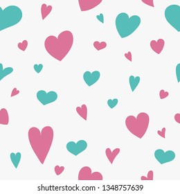 Background with cute hand drawn hearts. Valentine's Day, Mother's Day and Women's Day. Vector