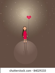 background with cute little girl for valentine's day
