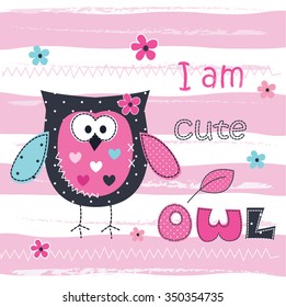 Background with cute owl for baby shower, greeting card, t-shirt design