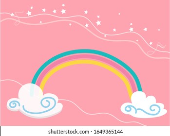 Background cute pink, orange, white clouds, light wind, a little star.
Pastel