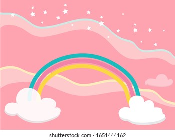 Background cute pink, orange, white clouds, light wind, a little star.
Pastel