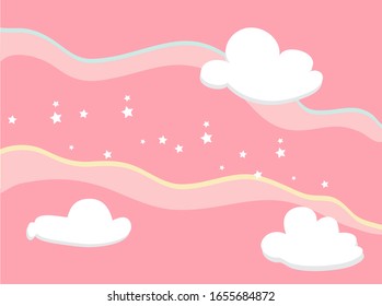 Background cute pink, orange, white clouds, light wind, a little star.
Pastel