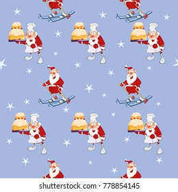 Background with Cute Santa Claus. Seamless Pattern