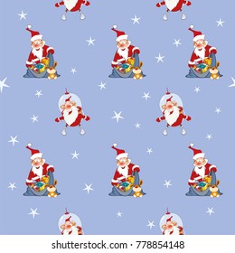 Background with Cute Santa Claus. Seamless Pattern
