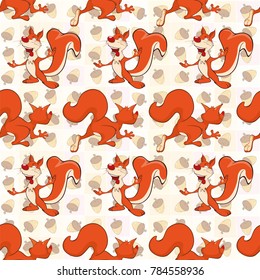 Background with Cute Squirrels. Seamless Pattern