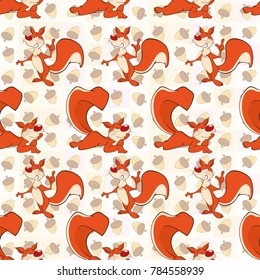 Background with Cute Squirrels. Seamless Pattern