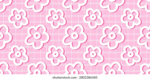 Background cute style and flower seamless kid with floral pattern kawaii. Daisy baby girl and summer tiny gingham with print pastel easter. Checkered illustration nature and wallpaper purple.