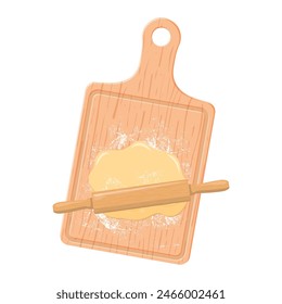 background with a cutting board, a rolling pin, dough . Bakery background. vector illustration in flat design