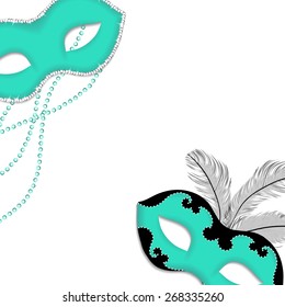 Background with cyan masks & silver sparkles
