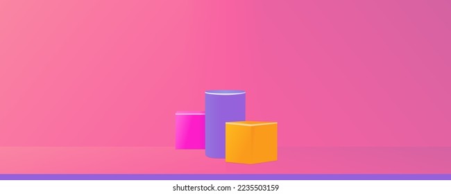 background cylinder box  cube podium  pink orange red blue and yellow Product display presentation empty space 