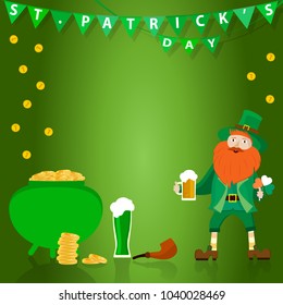 Background dadicated to St. Patrick's Day holiday. Irish day party. Vector illustration of advertising banner.