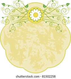 Background with daisies and branches. Textured paper with daisy decorations, ornaments and branches. For use as background or ornaments.