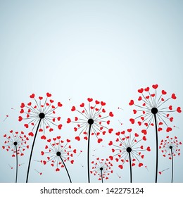 Background with dandelion and hearts. eps10