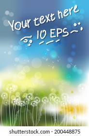 background dandelion yellow-green background with dandelions.vector illustration