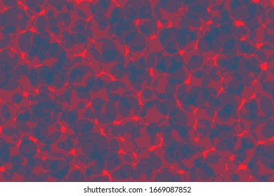 Background from dark blue circles on bright red. Translucent bokeh of different sizes. Vector illustration.
