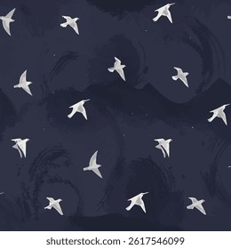 background is dark blue, enriched with wavy patterns and shadow effects