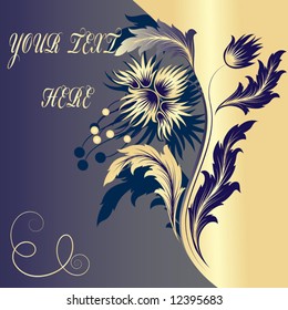 Background with dark blue and gold abstract  flower