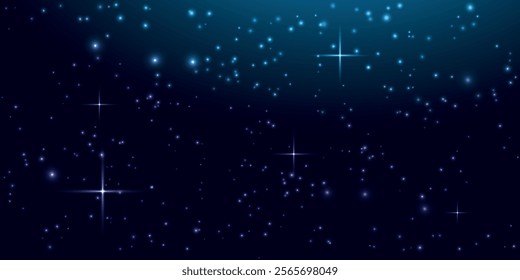 Background with dark blue starry sky. Vector on the background of the night sky.