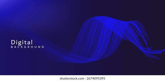 El fondo es un tono azul oscuro con ondas azules brillantes en capas que fluyen desde la parte superior izquierda hasta la parte central derecha con curvas suaves.