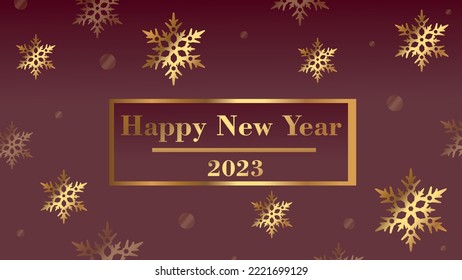 The background is dark with golden snowflakes Happy New Year