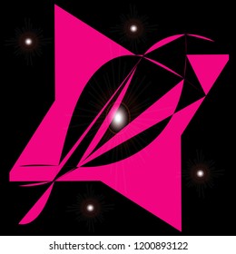 Background dark gray, glowing, abstract pattern, shapes, star, rectangle, lines. Color pink.