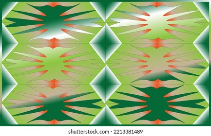 background with dark green, light green, white, orange and light brown motifs