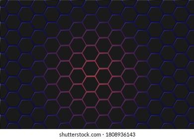 Background of dark grey polygons on the purple and blue gradient; vector honey combs 