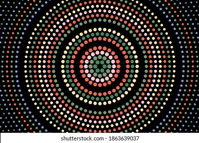 Fondo con círculos geométricos de medio tono oscuro. Interesante cartel de mosaico. Diseño de vectoriales geométricos con puntos en blanco y negro.