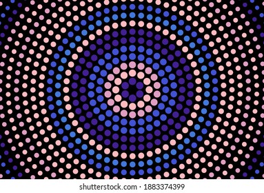 Fondo con círculos geométricos de medio tono oscuro. Interesante cartel de mosaico. Diseño de vectoriales geométricos con puntos en blanco y negro.