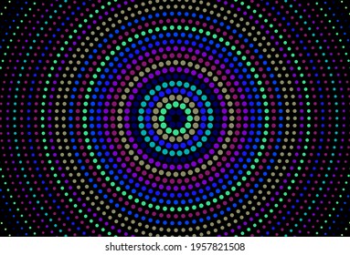 Fondo con círculos geométricos de medio tono oscuro. Interesante cartel de mosaico. Diseño de vectoriales geométricos con puntos en blanco y negro.